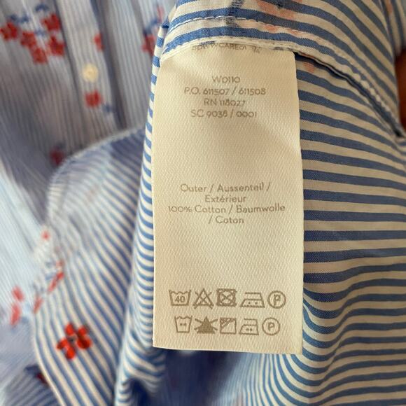 Boden 6 Blue White Stripe Red Floral Button Down Knee Length Shirt Dress Cotton - Picture 9 of 9